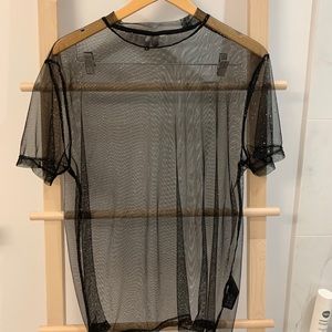 Longline Mesh T-Shirt with Silver Glitter Accent